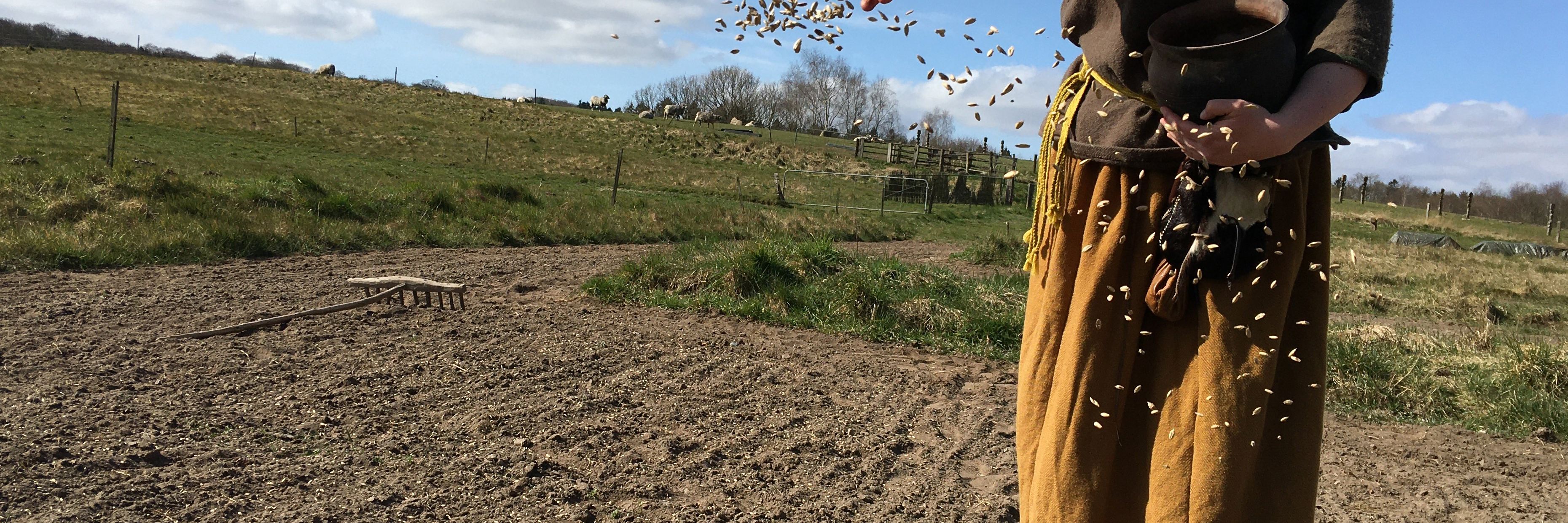 Jernalderkvinde sår på marken